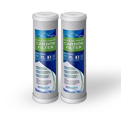 Ronaqua Block Activated Carbon Coconut Shell Water Filter Cartridge 5 Micron for RO & Standard 10” Housing WELL-MATCHED with WFPFC8002, WFPFC9001, WHCF-WHWC, WHEF-WHWC, FXWTC, SCWH-5 (2 Pack) - Image 1