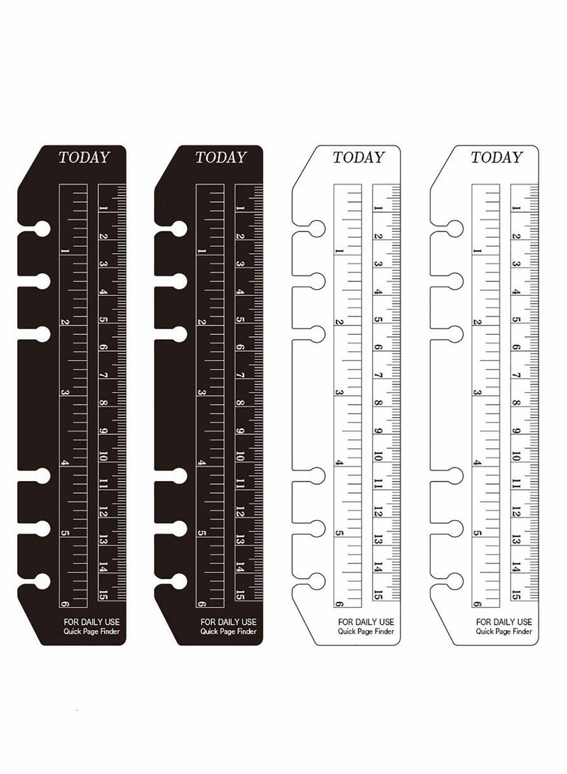 4 Pcs Plastic  Marker Pouch finder Measuring Today Ruler for A6 Size 6-Hole Binder Notebook, Clear and Black  - Image 1