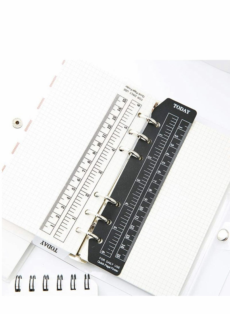 4 Pcs Plastic  Marker Pouch finder Measuring Today Ruler for A6 Size 6-Hole Binder Notebook, Clear and Black  - Image 3