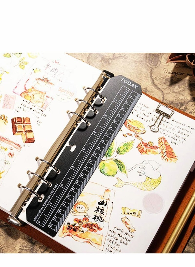 4 Pcs Plastic  Marker Pouch finder Measuring Today Ruler for A6 Size 6-Hole Binder Notebook, Clear and Black  - Image 5