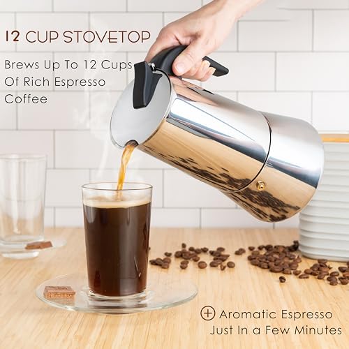 Mixpresso 12 Cup Greca Stovetop Espresso Pot 600ml20oz Moka Pot with Coffee Percolator Design Stainless Steel Stove Top Coffee Maker for Camping or Home UseItalian Stovetop Espresso Maker - Image 3
