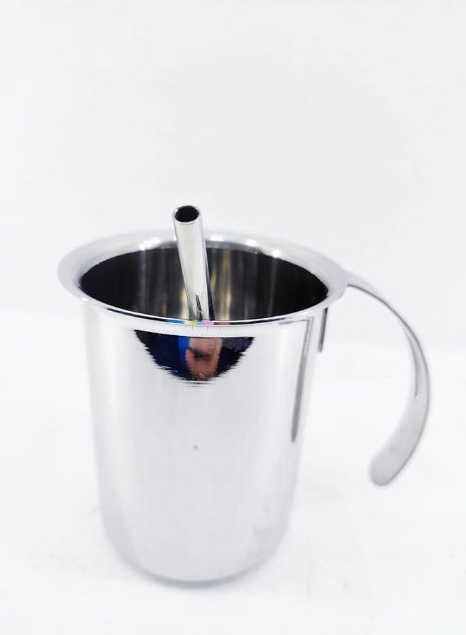 LUXURIA Steel Sipper for Milk with Straw and Handle (Round) - Image 1