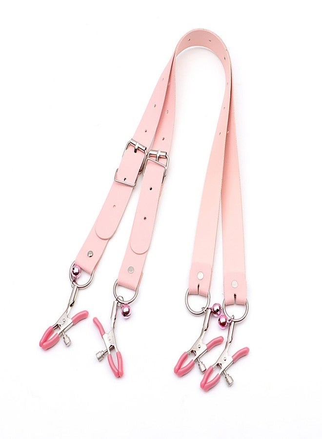 GLMOCM Body Chain Adjustable Leather Body Ring with Bell Body Clamps Clip on Body Non Piercing Chain Stainless Steel Body Clamps for Women Faux Body Jewelry Clip Jewelry Gifts for Women (Pink Bell) - Image 1