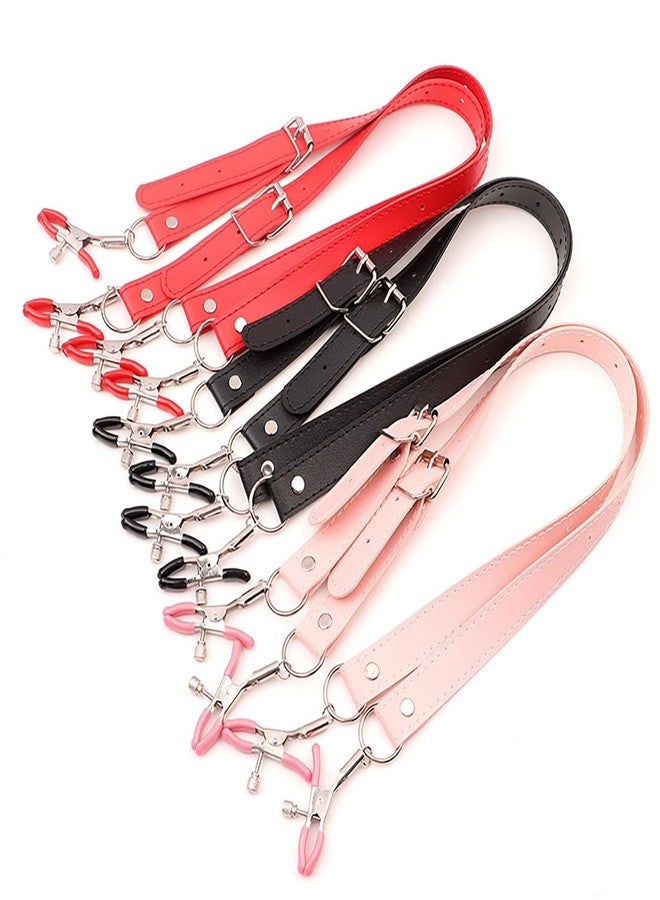 GLMOCM Body Chain Adjustable Leather Body Ring with Bell Body Clamps Clip on Body Non Piercing Chain Stainless Steel Body Clamps for Women Faux Body Jewelry Clip Jewelry Gifts for Women (Pink Bell) - Image 4