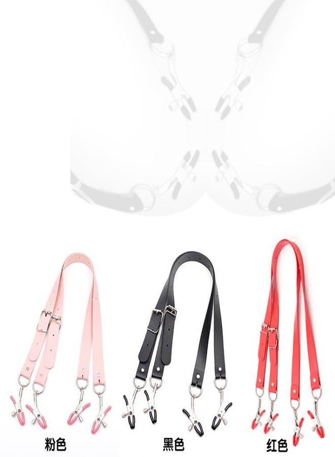 GLMOCM Body Chain Adjustable Leather Body Ring with Bell Body Clamps Clip on Body Non Piercing Chain Stainless Steel Body Clamps for Women Faux Body Jewelry Clip Jewelry Gifts for Women (Pink Bell) - Image 2