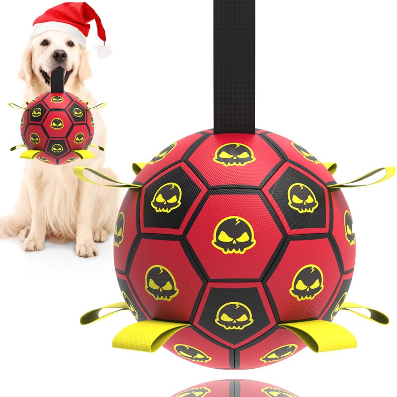 TBC PET Interactive Dog Toy Balls with 4 Layers, World Cup Dog Soccer Ball with Straps, Durable Dog Balls with Skull Pattern, Waterproof Advanced Football Pets, Indoor & Outdoor Use(6 Inch) - Image 1