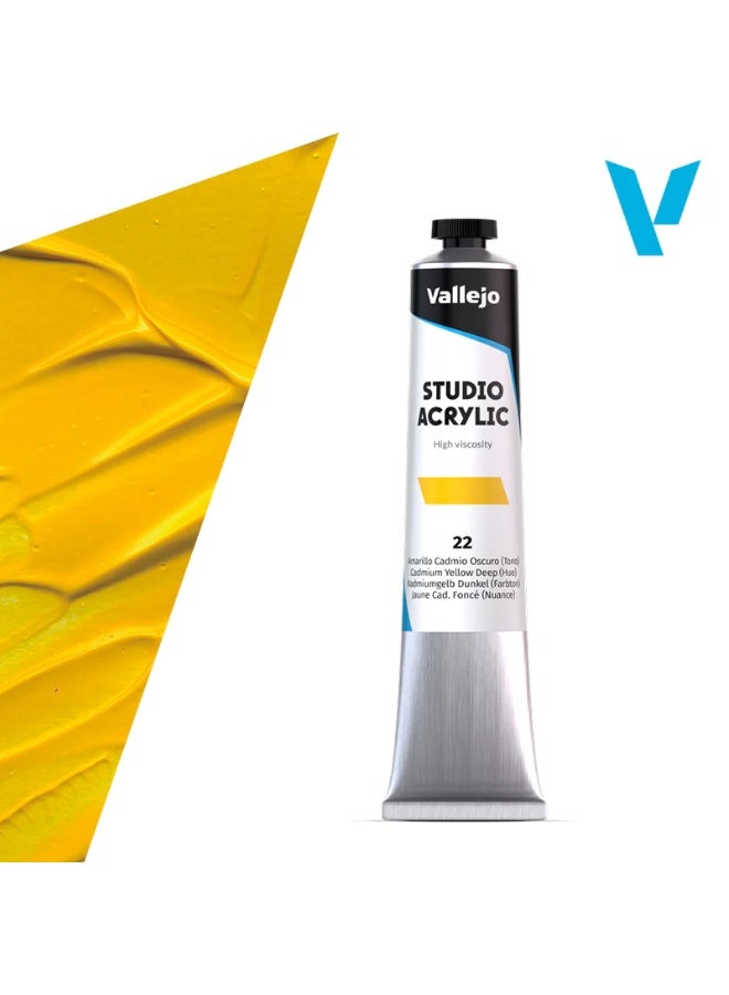 Vallejo Acrylic Studio Cadmium Yellow Deep (Hue) #22 - Premium 58 ml Artist's Tube for Intense Yellow Tones