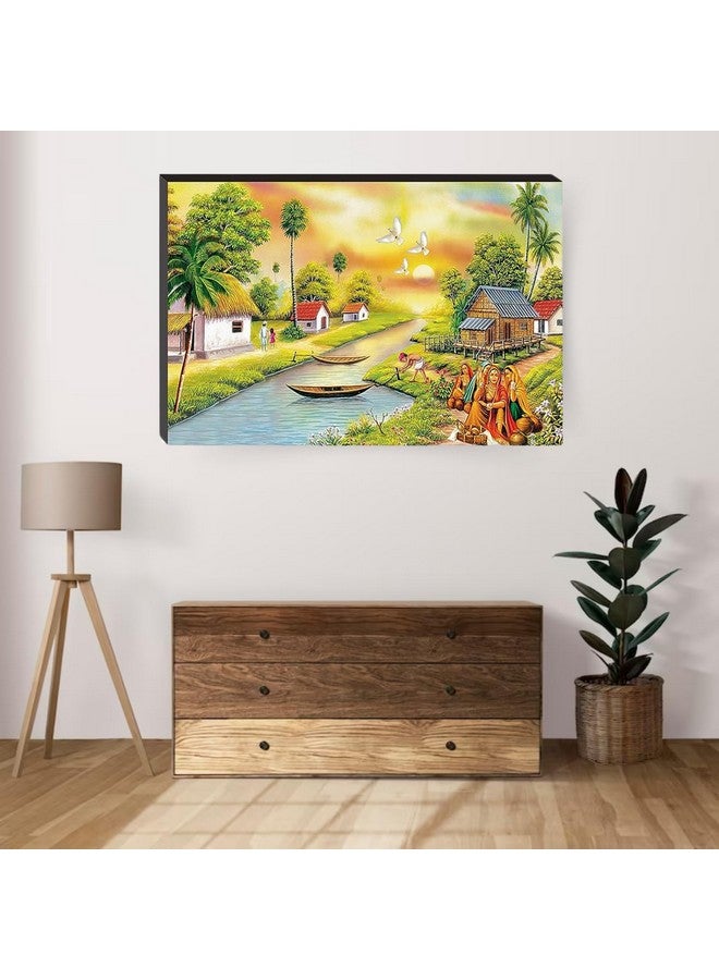 Masstone Wood Wall Scenery for Living Room and Bedroom | 12X 18 Inch Nature Lake Painting Without Frames | Wall Art for Home Decorations - Image 2