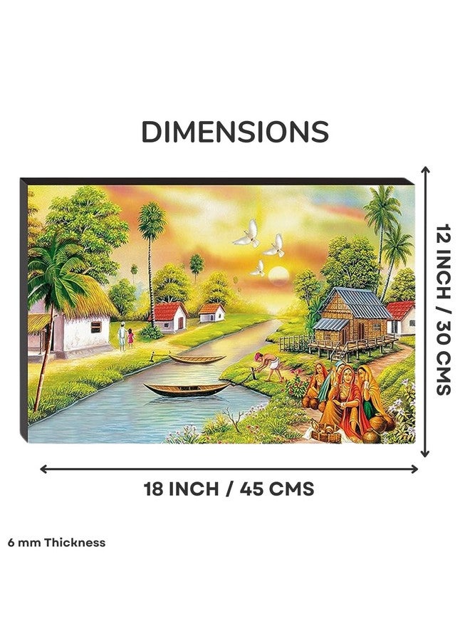 Masstone Wood Wall Scenery for Living Room and Bedroom | 12X 18 Inch Nature Lake Painting Without Frames | Wall Art for Home Decorations - Image 3