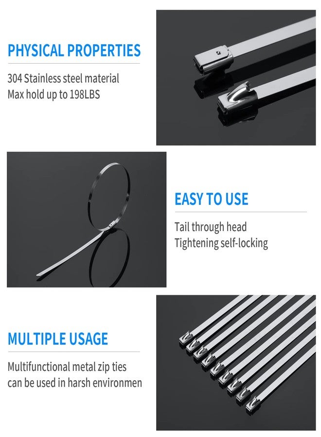 XINGO 200 PCS 11.8" Metal Zip Ties, 304 Stainless Steel Heavy Duty Zip Ties, Multi-Purpose Self-locking Cable Ties for Exhaust Wrap, Outdoor and Canopy Etc - Image 4