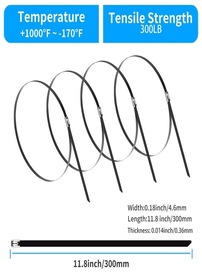 XINGO 200 PCS 11.8" Metal Zip Ties, 304 Stainless Steel Heavy Duty Zip Ties, Multi-Purpose Self-locking Cable Ties for Exhaust Wrap, Outdoor and Canopy Etc - Image 2