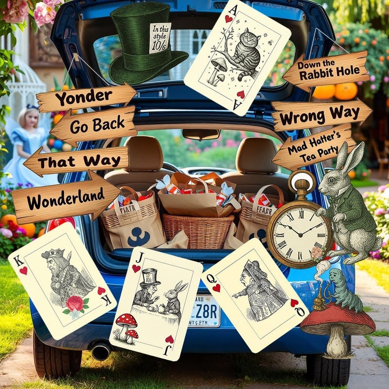 BRALEO Alice Party Decorations,Wonderland Party Decor, 15 Pcs Alice Trunk or Treat Wonderland Tea Party Decor,Vintage Style Wall Art Paper Sticker Set - Image 2