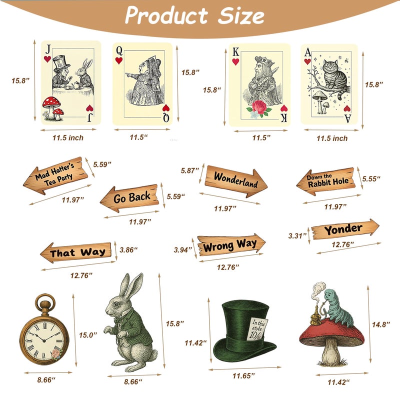 BRALEO Alice Party Decorations,Wonderland Party Decor, 15 Pcs Alice Trunk or Treat Wonderland Tea Party Decor,Vintage Style Wall Art Paper Sticker Set - Image 3