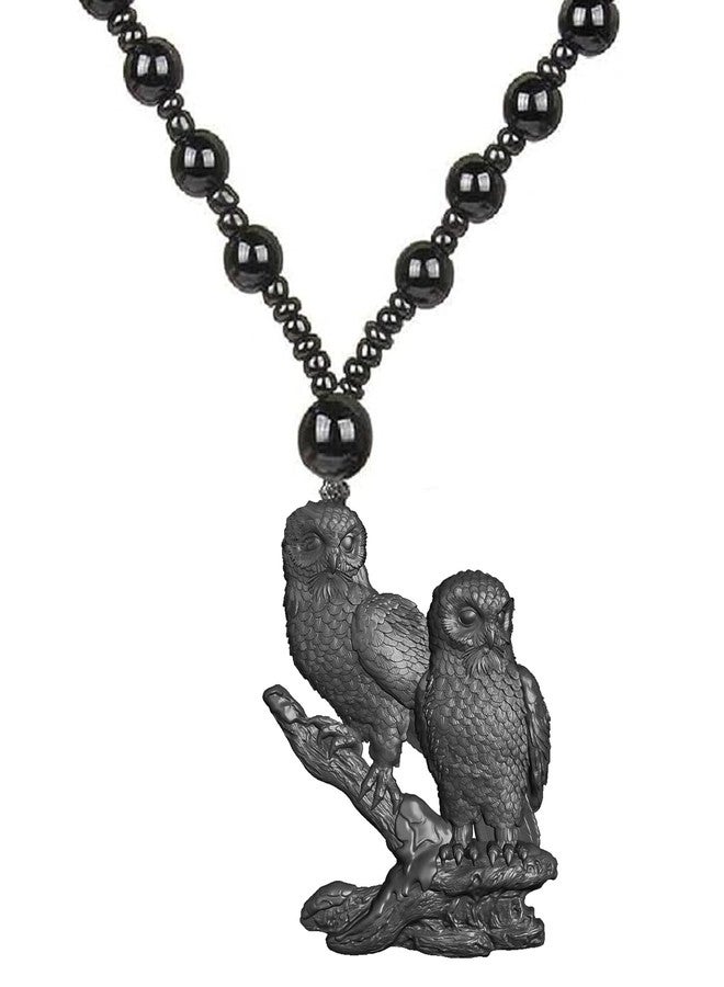 Mudtale Owl Pair Pendant Locket Necklace for Women Girls Friendship Jewelry Gift Owl Design Black Engraved Detailing Twin Owls Design on Beads Chain Mala Symbol of Friendship, Loyalty & Sisters Gift