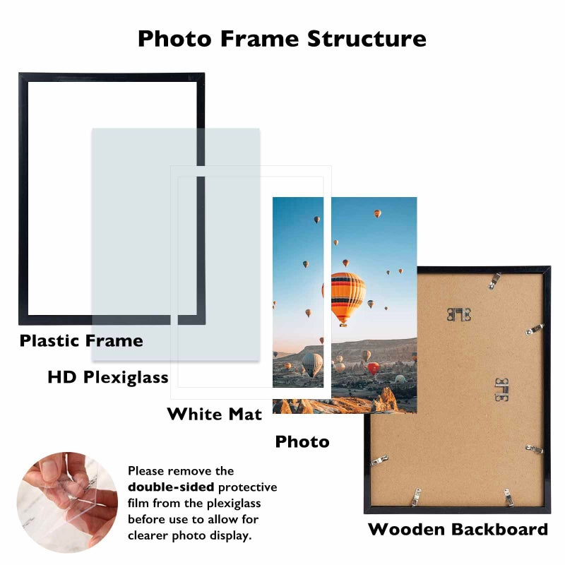 JCJMY 12x16 Picture Frame Black with 11x14 Mat, Display Photo 11x14 with Mat or 12 x 16 Without Mat, Wall Hanging Large Frame with Plexiglass, Black - Image 2