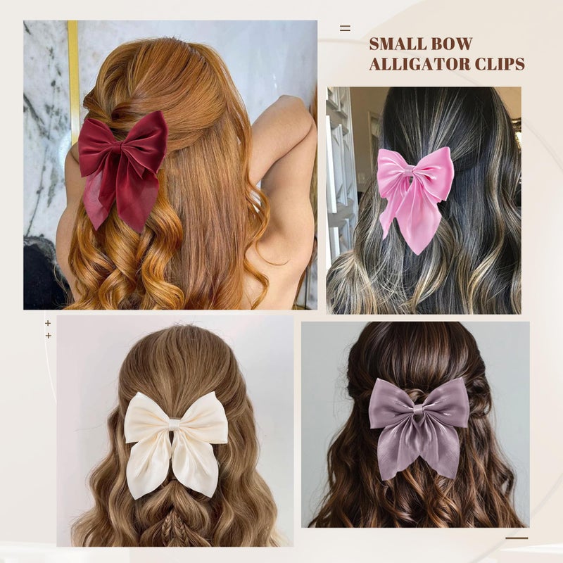 hisial 8 Pcs Hair Bows for Women Short Tail Bow Hair Clips Small Alligator Barrettes Cute Accessories for Girls(Beige/Pink/Bean Pink/Red) - Image 5