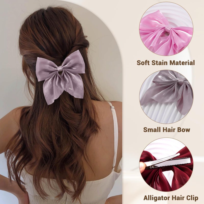 hisial 8 Pcs Hair Bows for Women Short Tail Bow Hair Clips Small Alligator Barrettes Cute Accessories for Girls(Beige/Pink/Bean Pink/Red) - Image 3