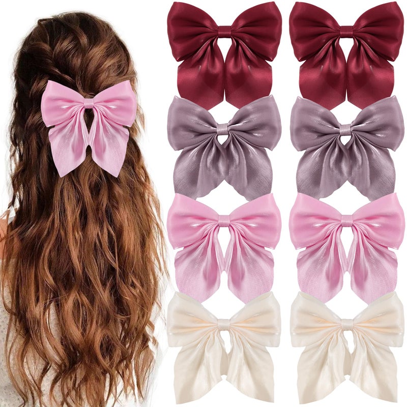 hisial 8 Pcs Hair Bows for Women Short Tail Bow Hair Clips Small Alligator Barrettes Cute Accessories for Girls(Beige/Pink/Bean Pink/Red) - Image 1