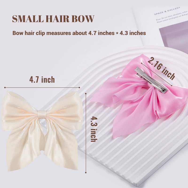 hisial 8 Pcs Hair Bows for Women Short Tail Bow Hair Clips Small Alligator Barrettes Cute Accessories for Girls(Beige/Pink/Bean Pink/Red) - Image 2