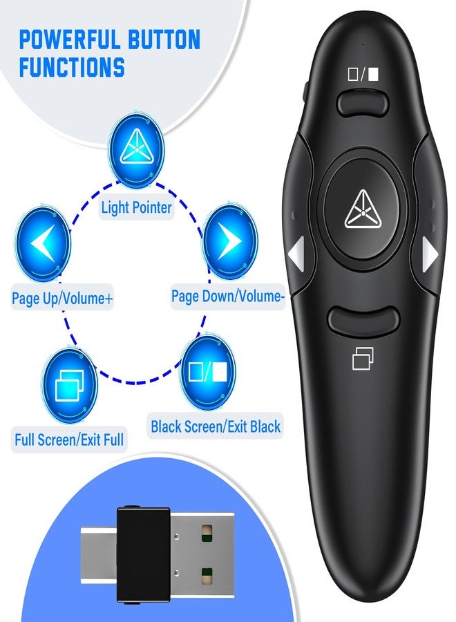 Kammkonb 2-in-1 USB Type C Presentation Clicker Wireless Presenter Remote with Laser Pointer, RF 2.4GHz USB C PowerPoint Clicker Slide Advancer for Computer/Mac/Laptop - Image 3
