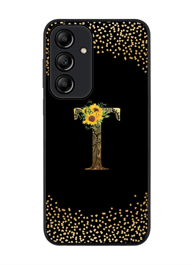 Stylizedd Rugged Black Edge Case for Samsung Galaxy A35 Case Cover- Custom Monogram Initial Letter Mandala Floral Pattern Alphabet - T(Black) - Image 1