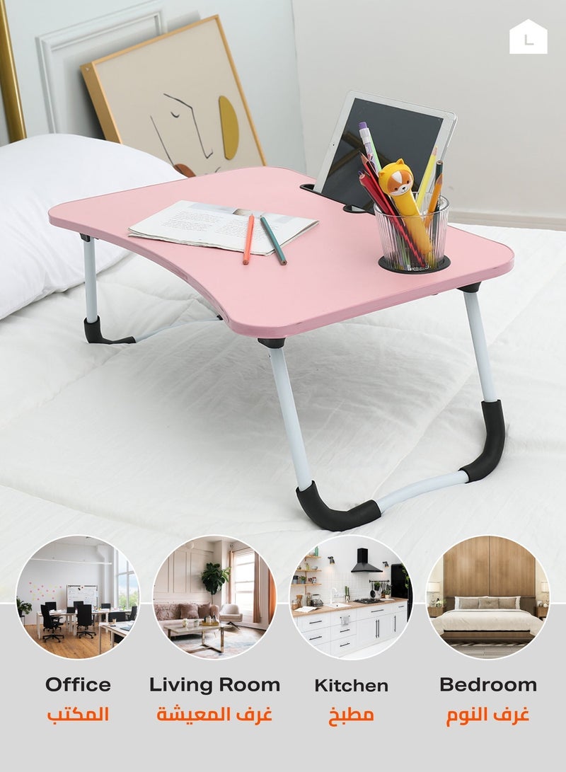 Foldable Laptop Desk - Pink - Portable Bed Table with Cup Holder and Adjustable, Ergonomic, Compact, and Space-Saving Design - Ideal for Working, Writing, Studying, and Drawing - Image 5