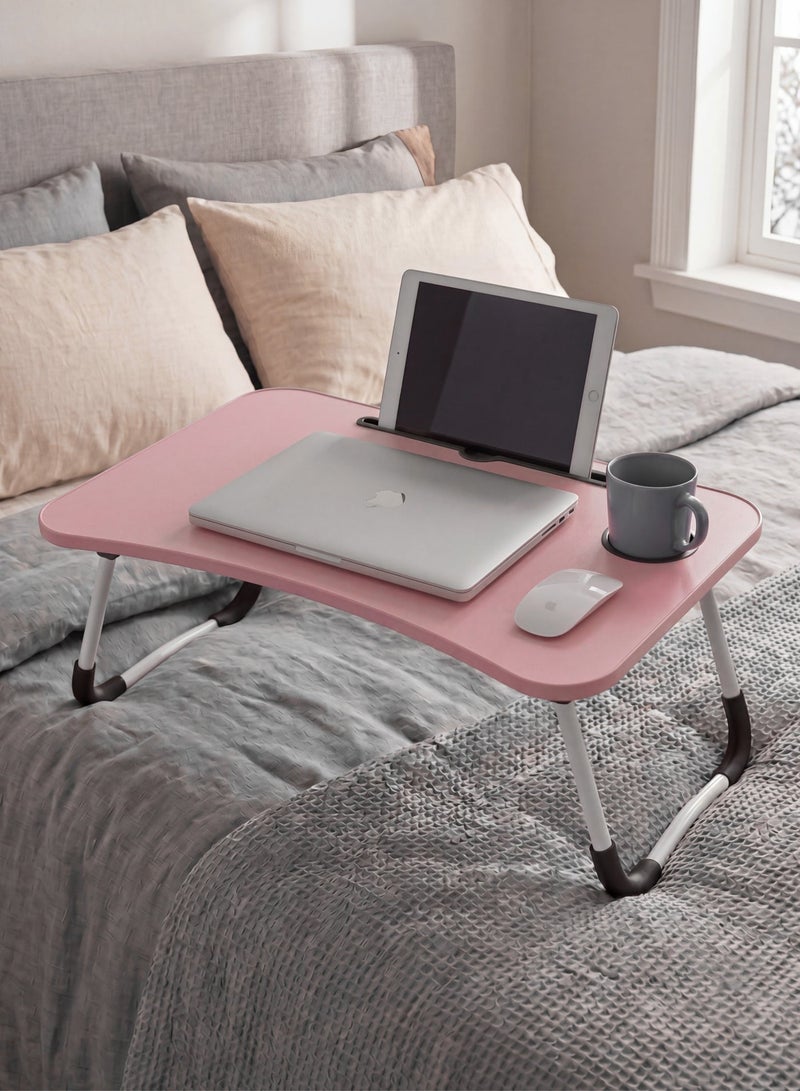 Foldable Laptop Desk - Pink - Portable Bed Table with Cup Holder and Adjustable, Ergonomic, Compact, and Space-Saving Design - Ideal for Working, Writing, Studying, and Drawing - Image 1