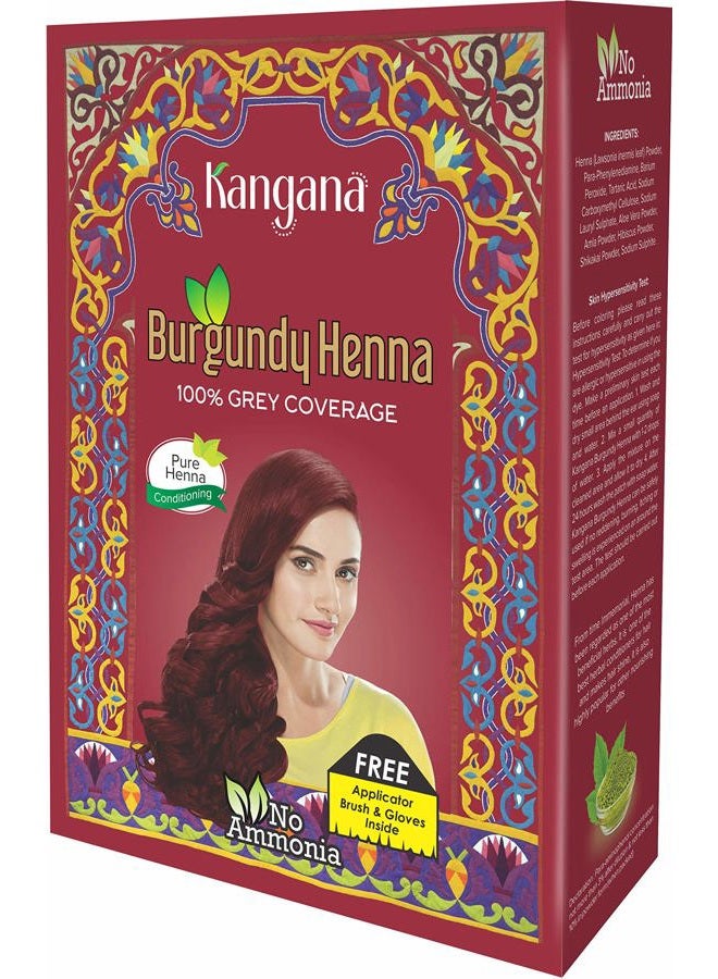 KANGANA مسحوق الحناء البورغندي من كانغنا لتغطية الشيب 100% - مسحوق حناء طبيعي لصبغ الشعر - 5 أكياس داخلية - إجمالي 50 جرام (1.8 أونصة) - Image 1