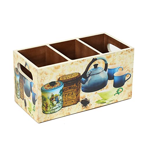 DULI Multipurpose Stand, Cutlery Holder, Spoon Stand, Table Organizer with 2 Sections, Chammach Stand (10cm x 15cm) (3 Section: TeaKettle) - Image 2