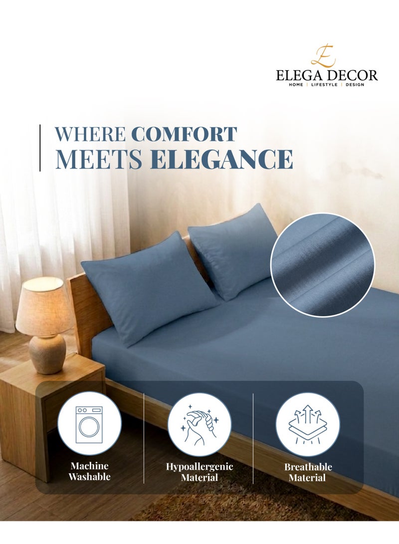 Elega Decor 210TC Cotton Satin Double Solid Bed Sheet Set 3PC | Soft Breathable Satin Flat Sheet 206x250 cm | 2 pillowcases 50x75 cm | OEKO-TEX & ECAS Certified - Image 3