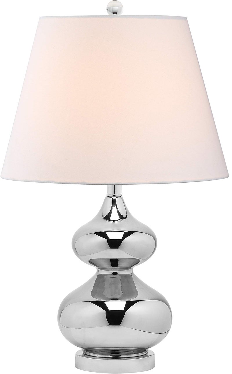 Safavieh SAFAVIEH Lighting Collection Eva Modern Contemporary Silver Double Gourd Glass 24inch Bedroom Living Room Home Office Desk Nightstand Table Lamp LED Bulbs Included 