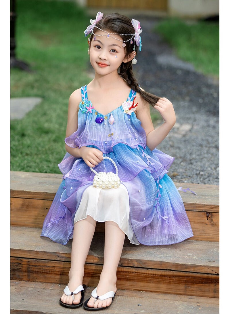 Girls' Mermaid Princess Dress – Lightweight Gradient Tulle Party Dress for Kids, Birthday Dress, Girls Frock, Elegant Princess Gown – 130cm (8-9Y) - Image 5