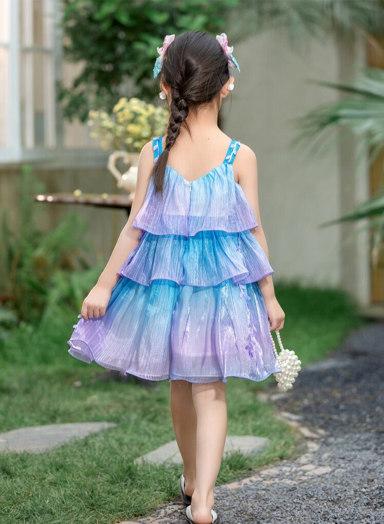 Girls' Mermaid Princess Dress – Lightweight Gradient Tulle Party Dress for Kids, Birthday Dress, Girls Frock, Elegant Princess Gown – 130cm (8-9Y) - Image 3