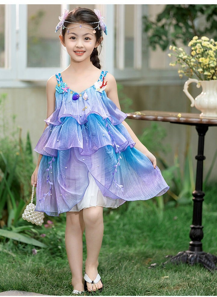 Girls' Mermaid Princess Dress – Lightweight Gradient Tulle Party Dress for Kids, Birthday Dress, Girls Frock, Elegant Princess Gown – 130cm (8-9Y) - Image 4