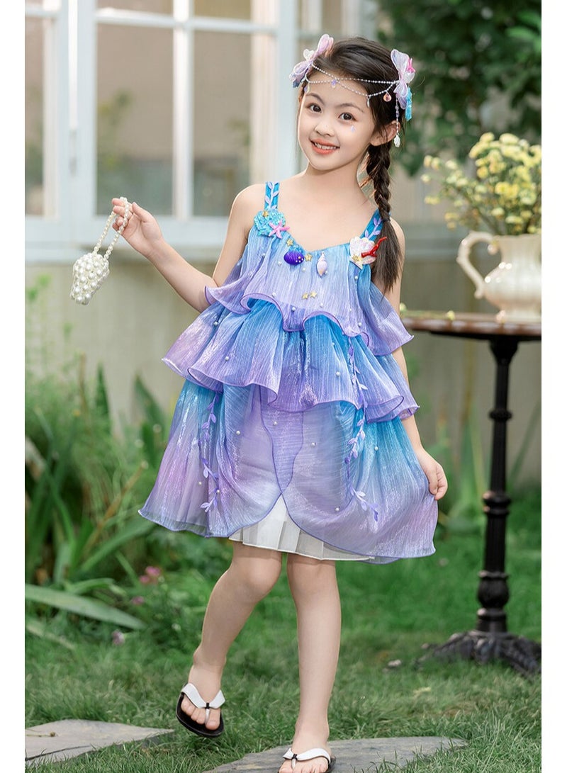 Girls' Mermaid Princess Dress – Lightweight Gradient Tulle Party Dress for Kids, Birthday Dress, Girls Frock, Elegant Princess Gown – 130cm (8-9Y) - Image 2