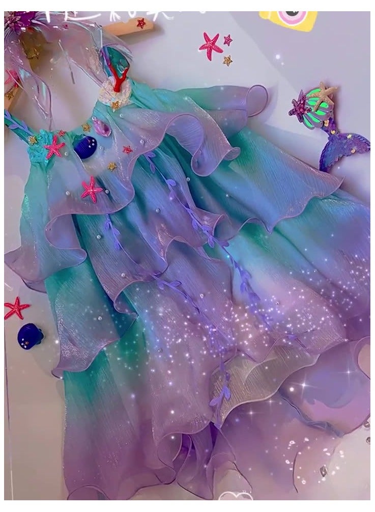 Girls' Mermaid Princess Dress – Lightweight Gradient Tulle Party Dress for Kids, Birthday Dress, Girls Frock, Elegant Princess Gown – 130cm (8-9Y) - Image 1