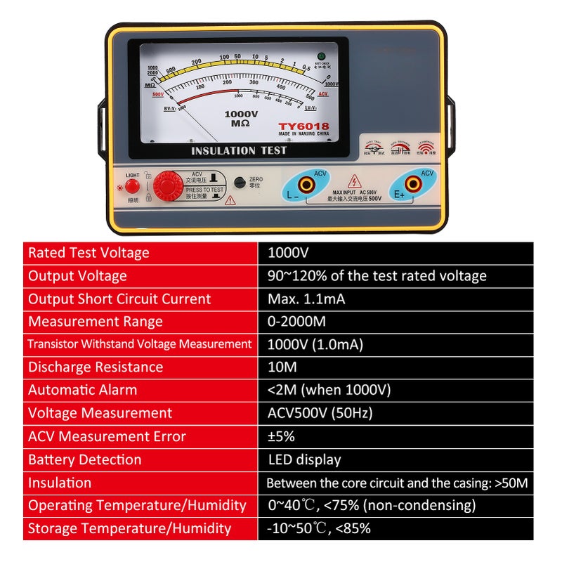 Insulation Resistance Meter Digital Ohmmeter Megger Handheld Insulation Tester Megameter 0-2000MΩ 1000V High Accuracy Megohmmeter Insulation Measurement Instrument - Image 4