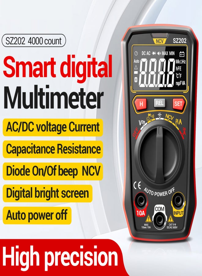 Digital Multimeter, Auto-Ranging 4000 Counts, Portable Ohm Volt Amp Tester Measures NCV, Voltage, Current, Diode, Capacitance Red - Image 2