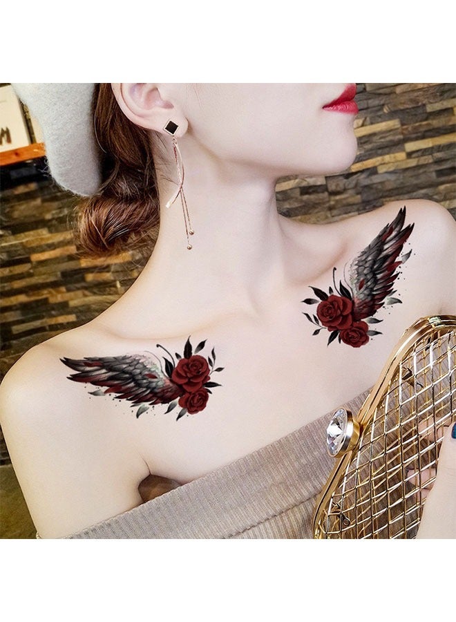 105x60mm Girls Rose Print Decorating Waterproof Tattoo Sticker 2 Pieces - Image 1