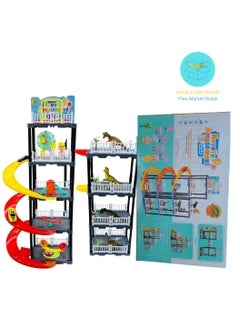 Happy Amusement Dinosaur Park – Tower Playset with Spiral Slide, Creative Building Toy for Kids