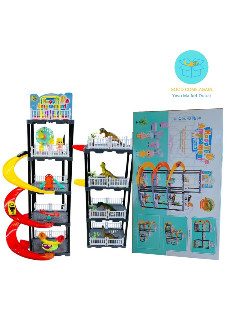 Generic Happy Amusement Dinosaur Park – Tower Playset with Spiral Slide, Creative Building Toy for Kids  - Image 1