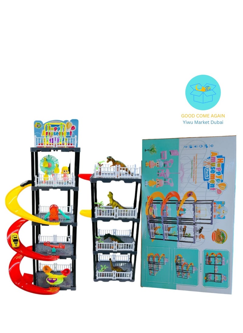Generic Happy Amusement Dinosaur Park – Tower Playset with Spiral Slide, Creative Building Toy for Kids  - Image 2