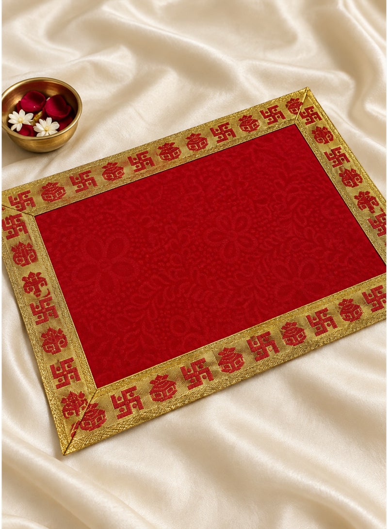 Madhoor Velvet Swastik Kalash Decorative Pooja Aasan Red for Pooja, Deity Idol Placement & Home Temples, 9 x 13 Inches - Image 2