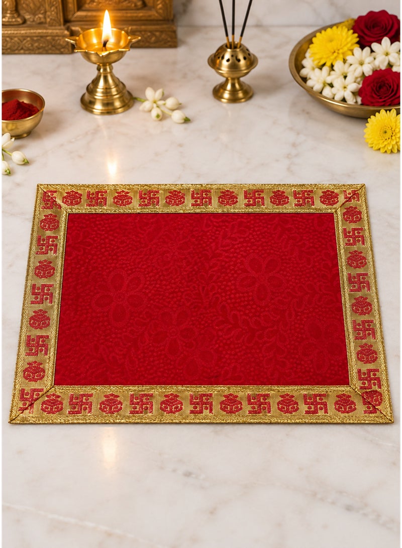 Madhoor Velvet Swastik Kalash Decorative Pooja Aasan Red for Pooja, Deity Idol Placement & Home Temples, 9 x 13 Inches - Image 3