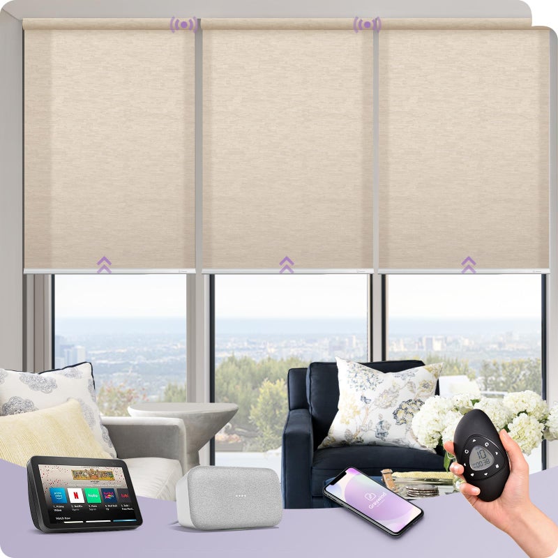 Graywind ستائر جراي ويند المصفاة للضوء مع محرك للنوافذ والأبواب عيّنات القماش