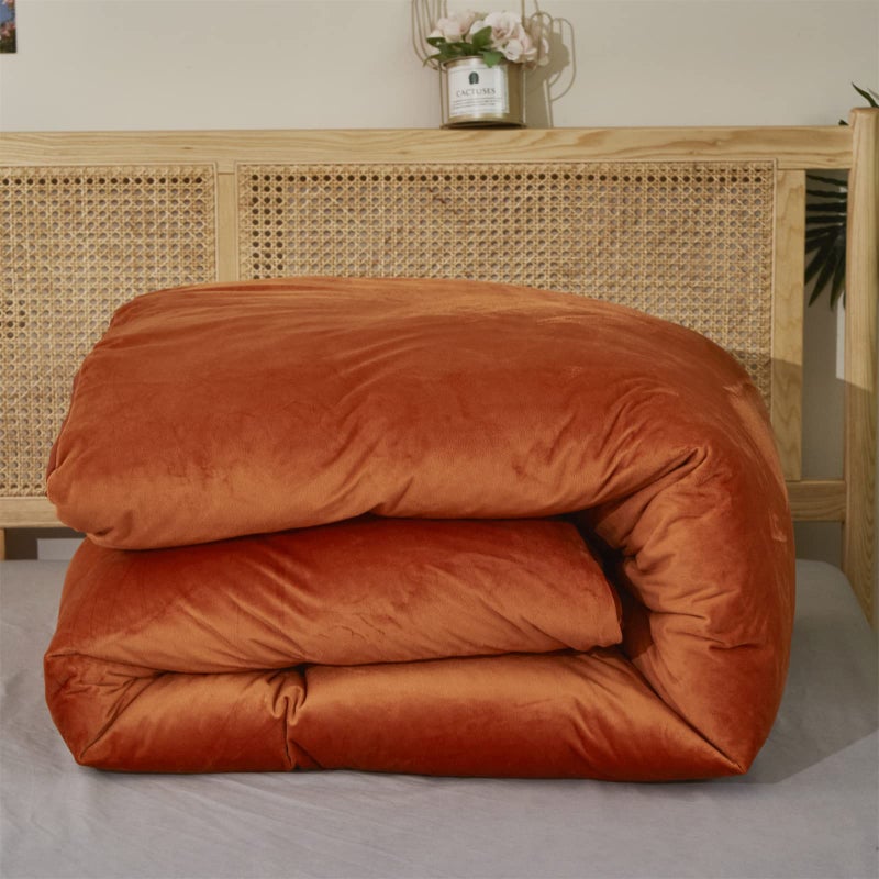 KAREVER Burnt Orange Color Velvet Comforter Set King Solid Rust Color Flannel Velvet Bedding Comforter Set All Caramel Colour 3 PCs Shaggy Soft Warm and Durable Flannel Blanket King - Image 5