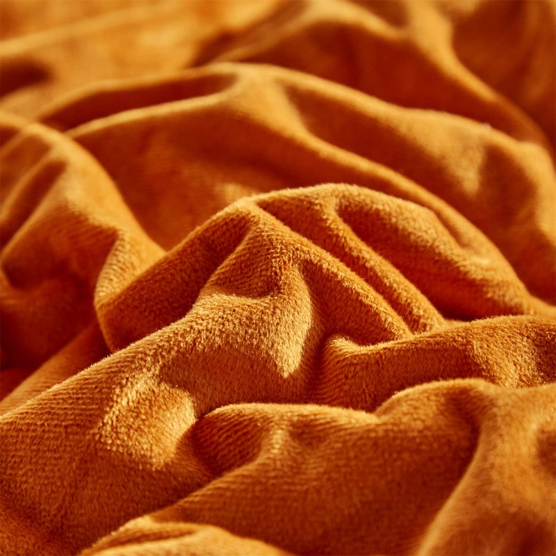 KAREVER Burnt Orange Color Velvet Comforter Set King Solid Rust Color Flannel Velvet Bedding Comforter Set All Caramel Colour 3 PCs Shaggy Soft Warm and Durable Flannel Blanket King - Image 4