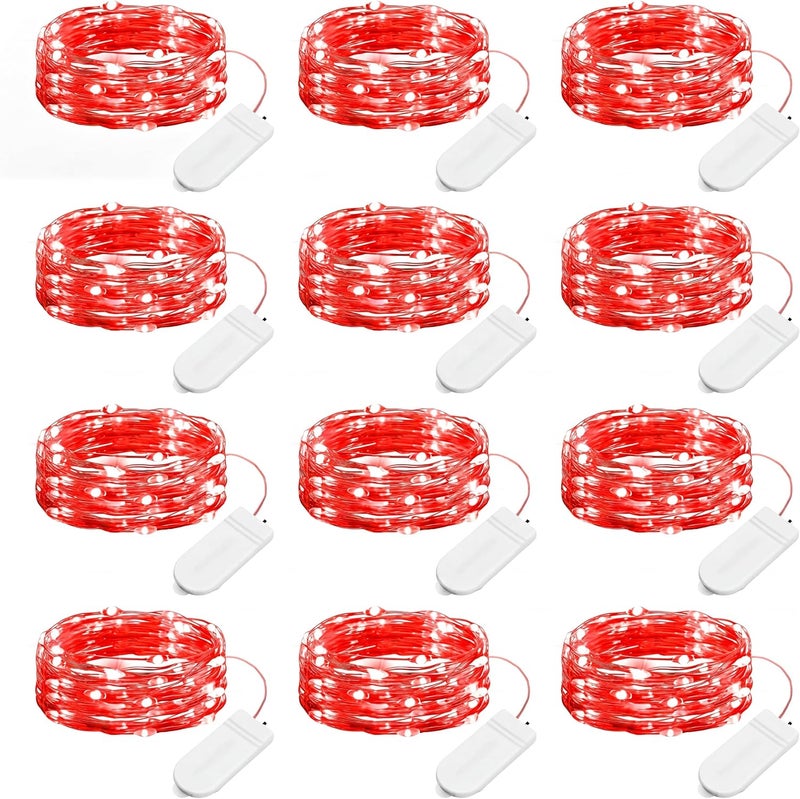 Brightown 12 Pack LED Fairy Lights, Waterproof, Red, 7 Feet, 20 LEDs, Battery Operated, Flexible Silver Wire, Safe, Energy Saving, Long-Lasting, Indoor and Outdoor Use - Image 1