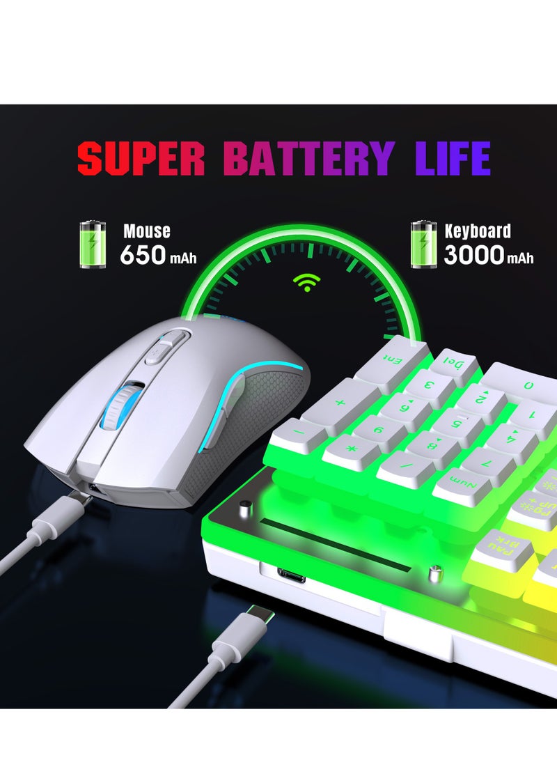 Wireless Mouse And Keyboard Set RGB Water Backlight Rechargeable Keyboard ABS Pudding Key Cap Automatic Hibernation Power Saving Mode 2.4G Wireless Transmission Technology(White)  - Image 4