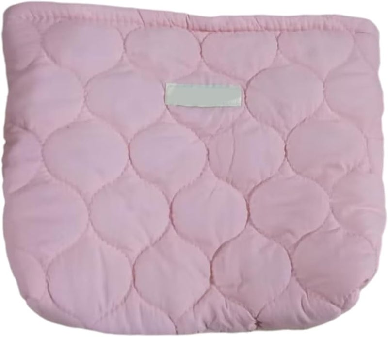 Quilted Cotton Makeup Bag Solid Color A Compact Lightweight Toiletry Cosmetic Storage - Image 1